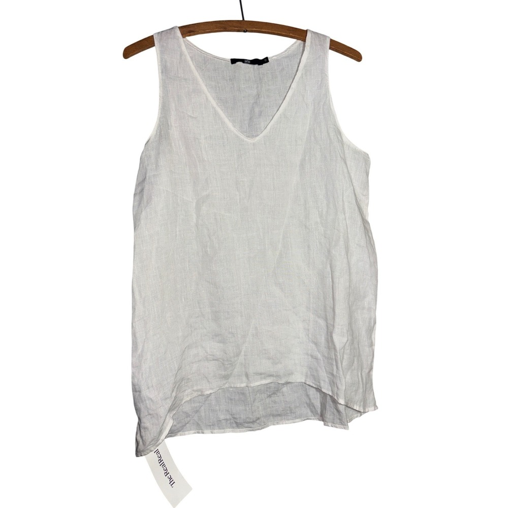 Jarbo Italian White Linen Tank Top V-Neck Sleeveless High Low Hem Womens 0 Lagen